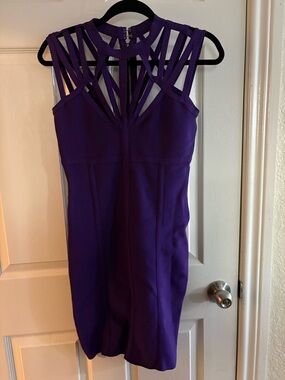 bebe Purple Strappy Cage Neck Mini Dress